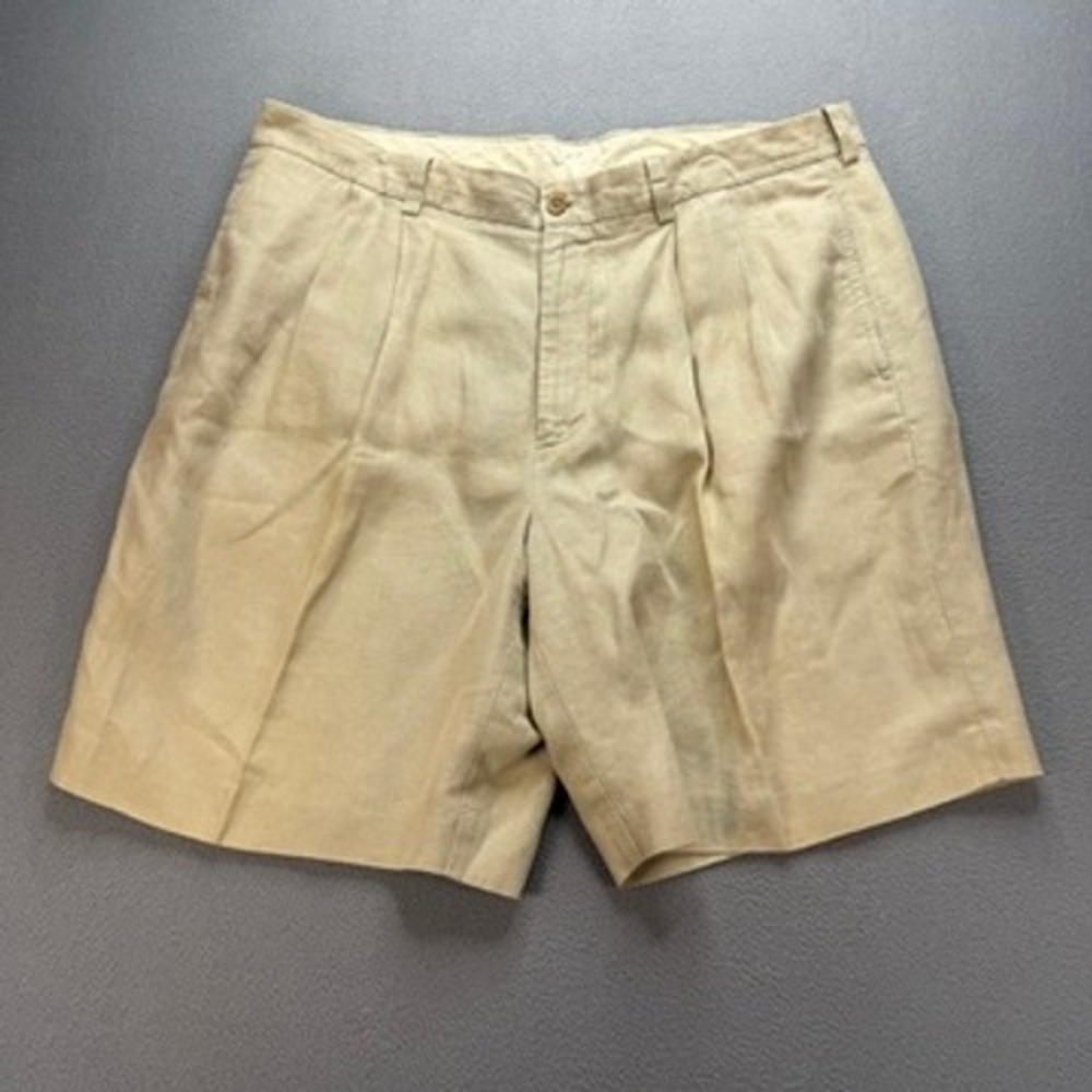 Brooks Brothers Irish Linen Pleated Shorts Relaxed 38 Beige Tan 100% Linen Men